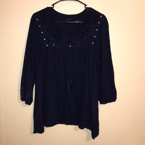 Tie-front embroidered blouse